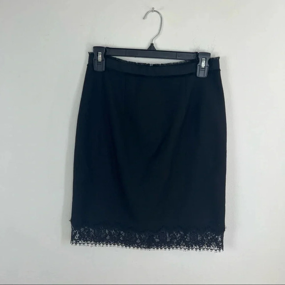 Rebecca Taylor Lace Trim Wool Pencil Skirt Black Size 4 - Picture 1 of 8